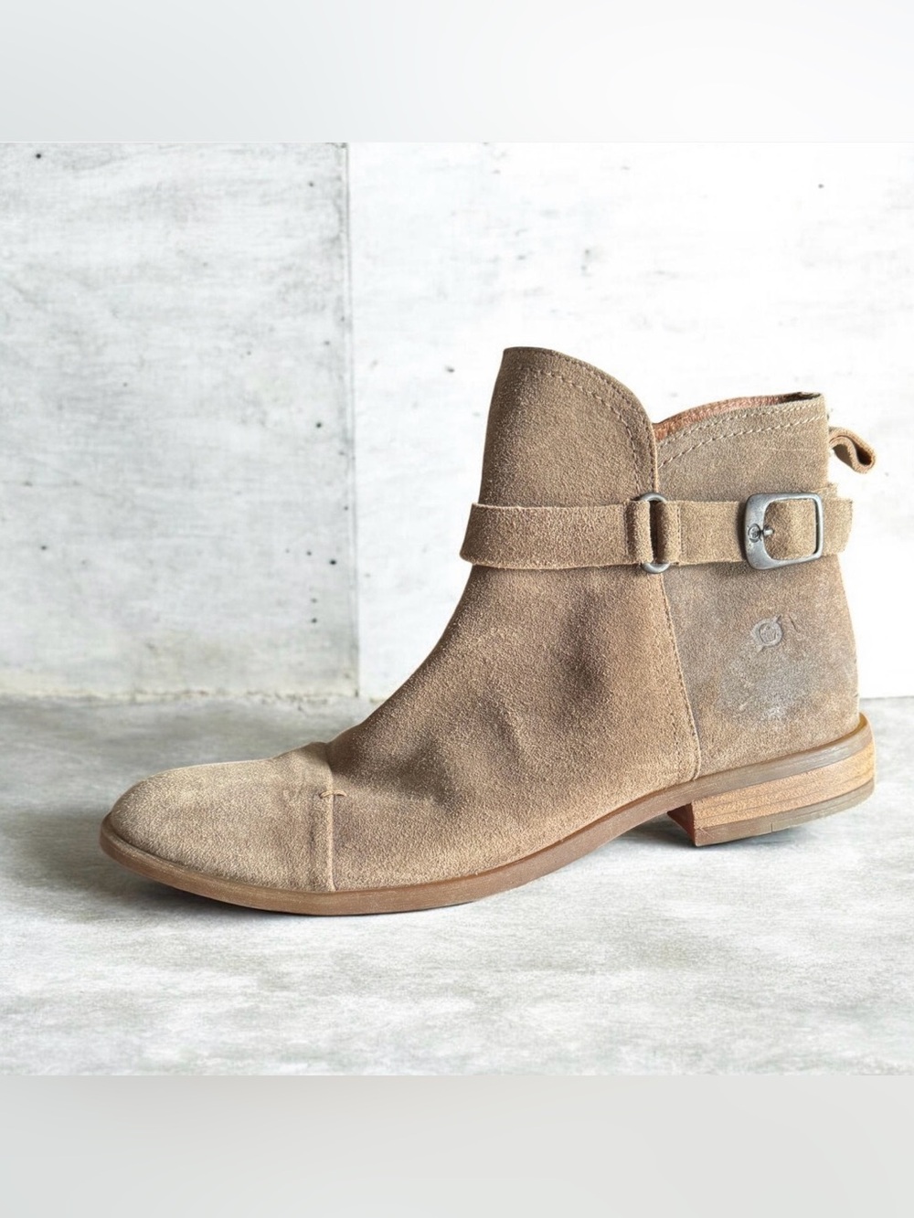 Born Men's Suede Ankle Boot in Light Tan with Buckle